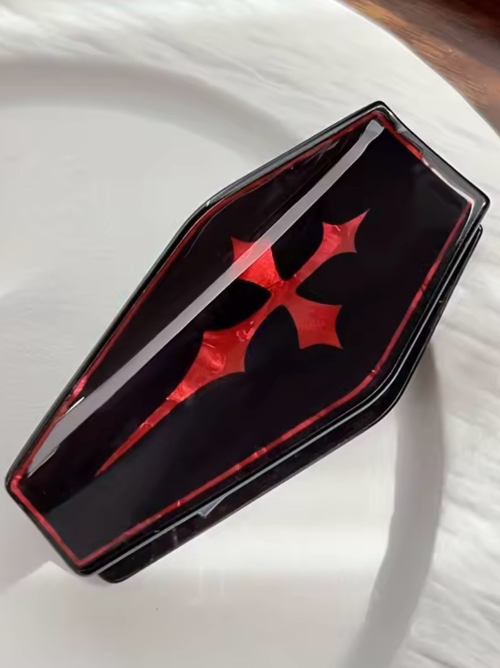 Goth Coffin Red Cross Hair Clip 3.5”